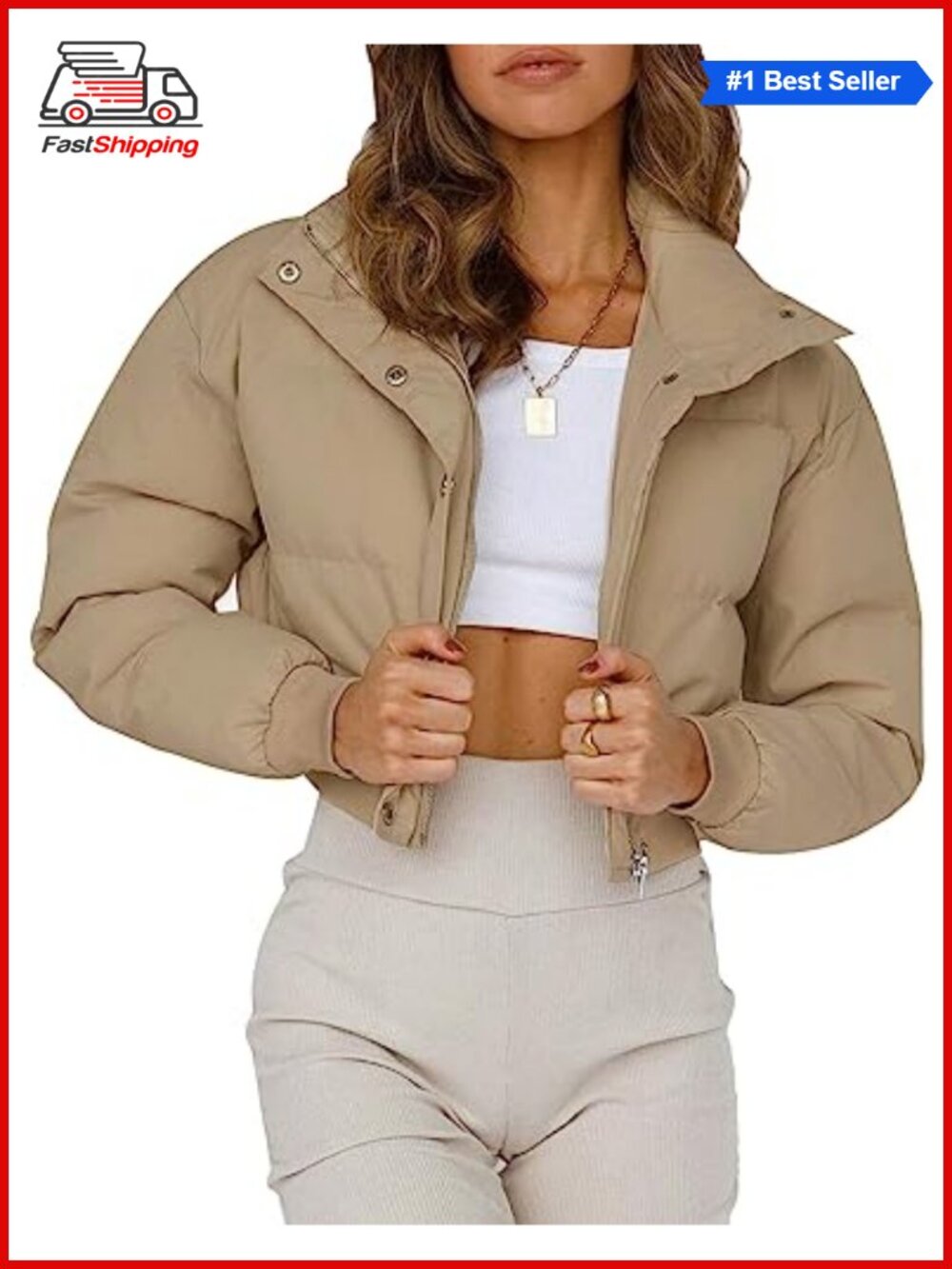 ✨Gihuo Women's Cropped Puffer Jacket Quilted Bubble Coat